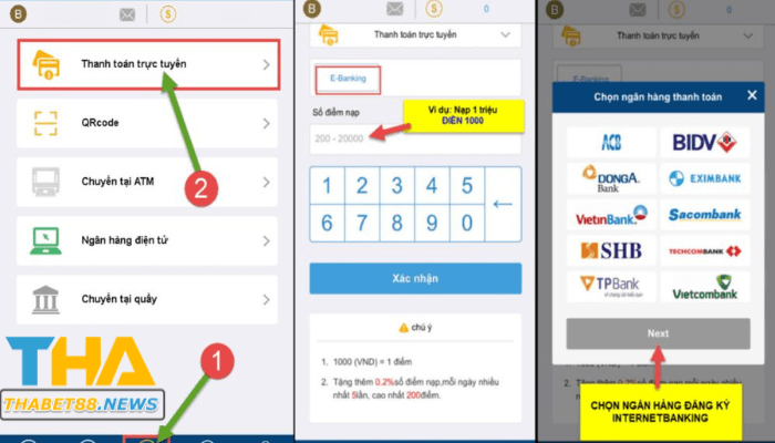 Nạp tiền Thabet trực tuyến