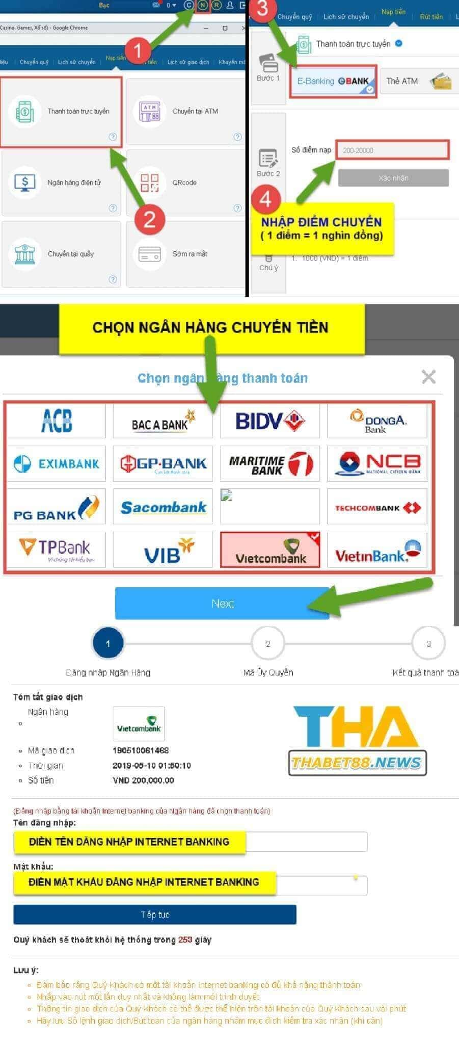 Nạp tiền Thabet Vietcombank